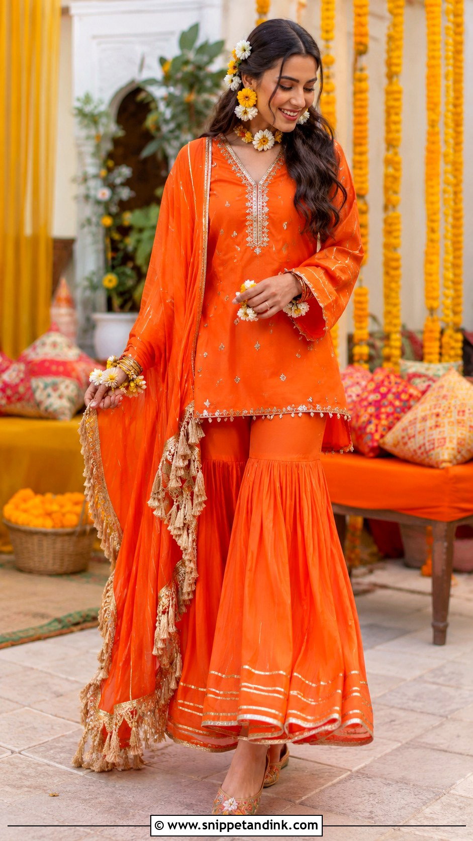 Orange Pakistani Mehndi Sharara - Snippet and Ink - 30 Pakistani Wedding Outfits Bride