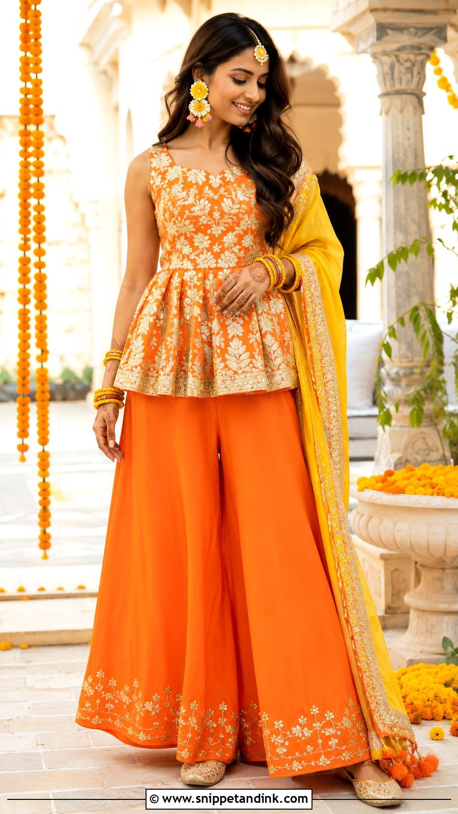 Orange Palazzo Set for Haldi Bride - Snippet and Ink - 20 Dress for Haldi Function for Bride Ideas