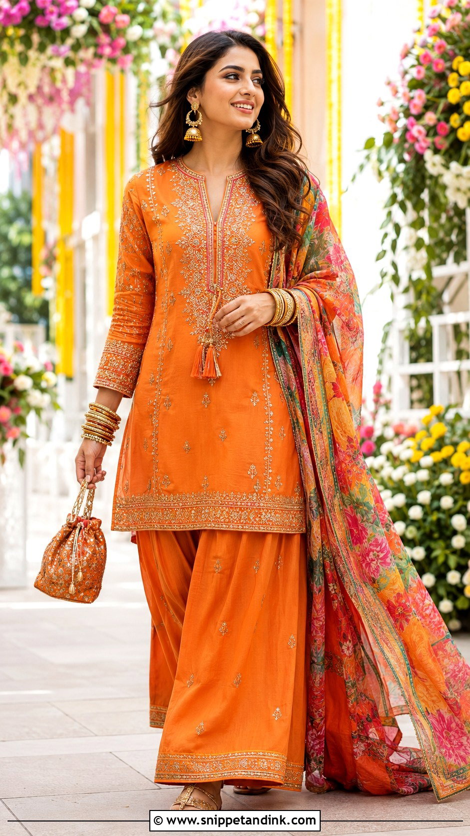 Orange Palazzo Suit Mehndi Outfit - Snippet and Ink - 20 Mehndi Day Outfits
