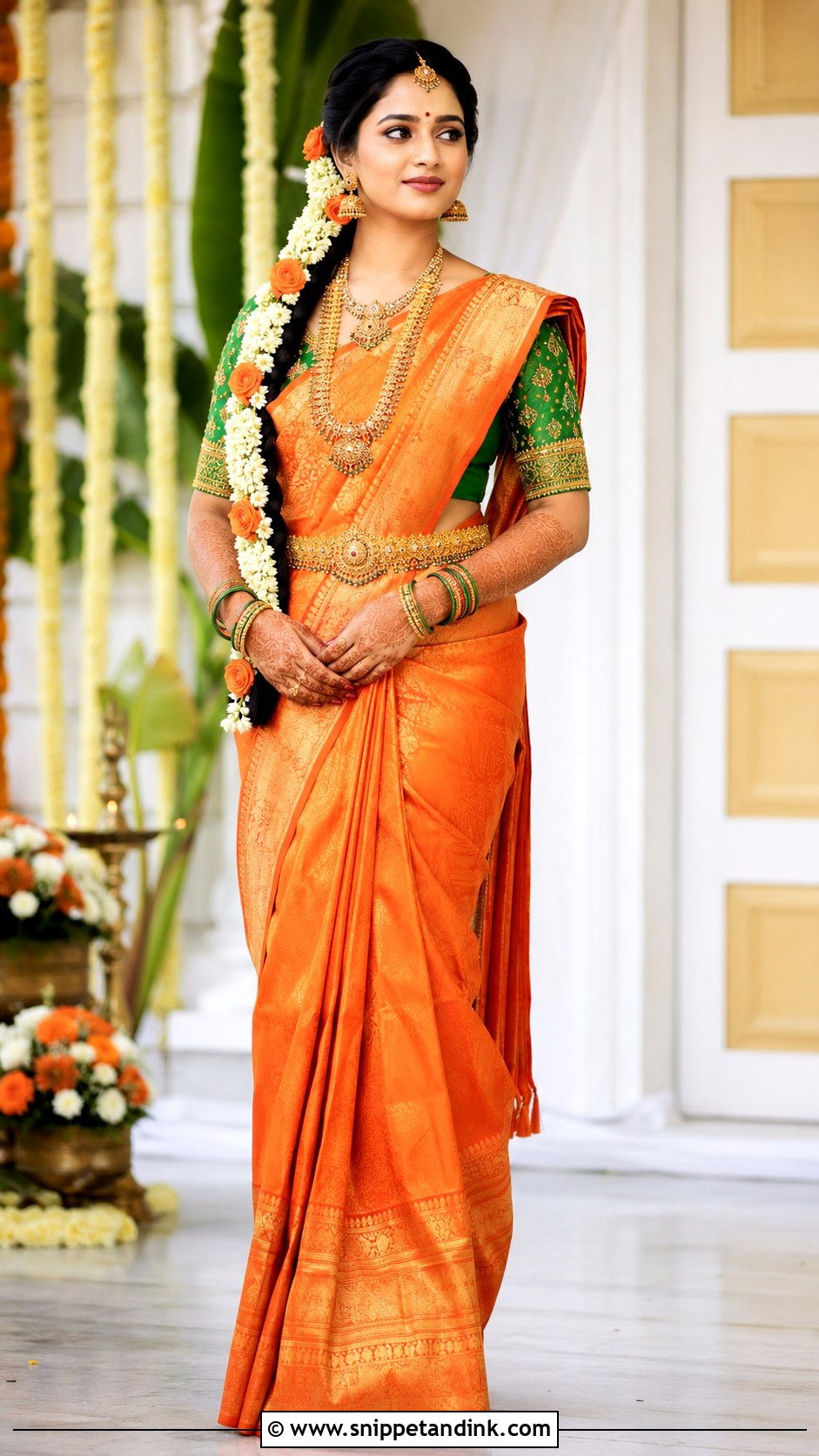 Orange Pattu Saree Telugu Bride - Snippet and Ink - 25 Traditional Telugu Bride Ideas