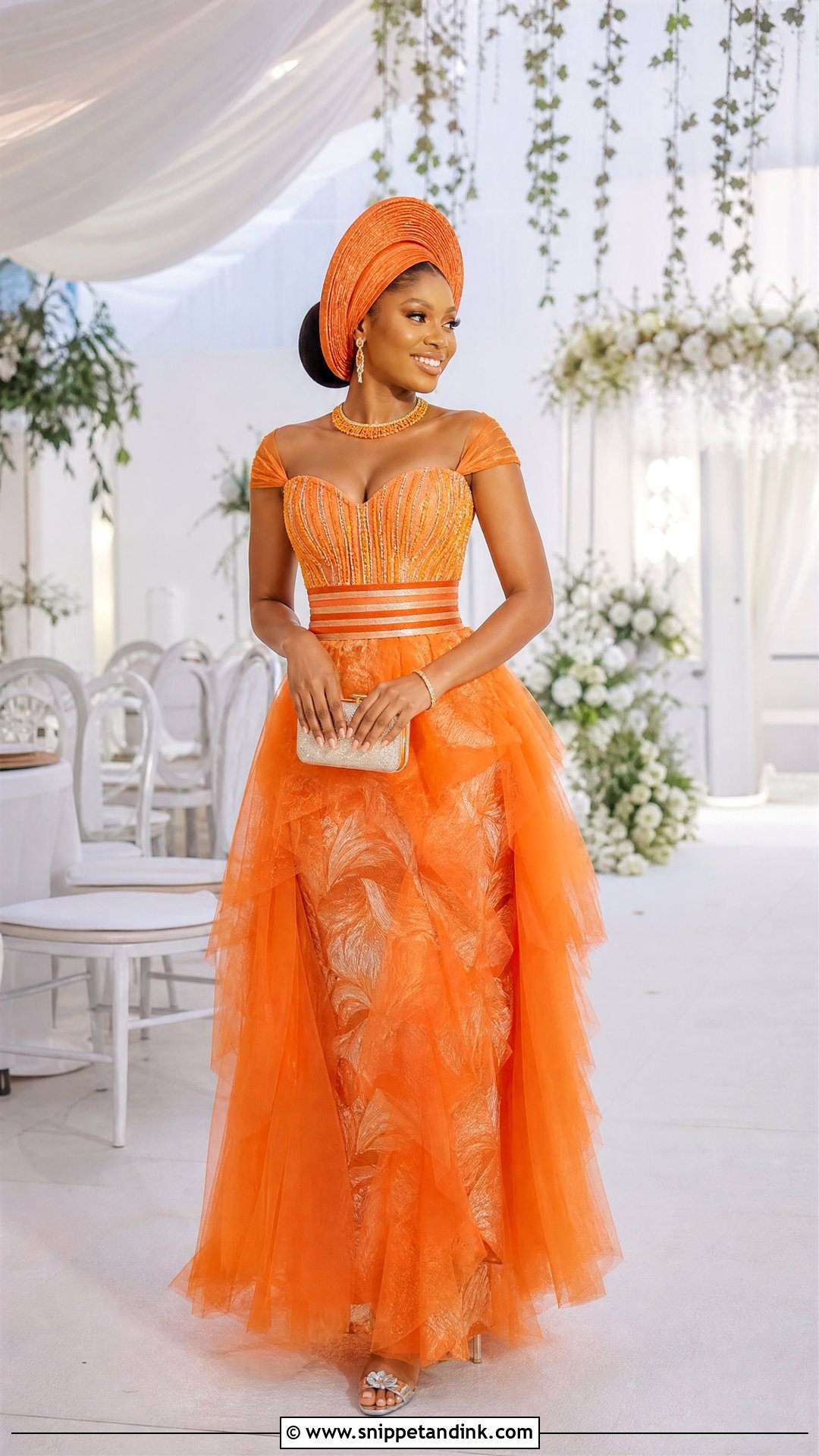 Orange Pedi Wedding Dress With Tulle Skirt - Snippet and Ink - 20 Traditional Pedi Wedding Dresses