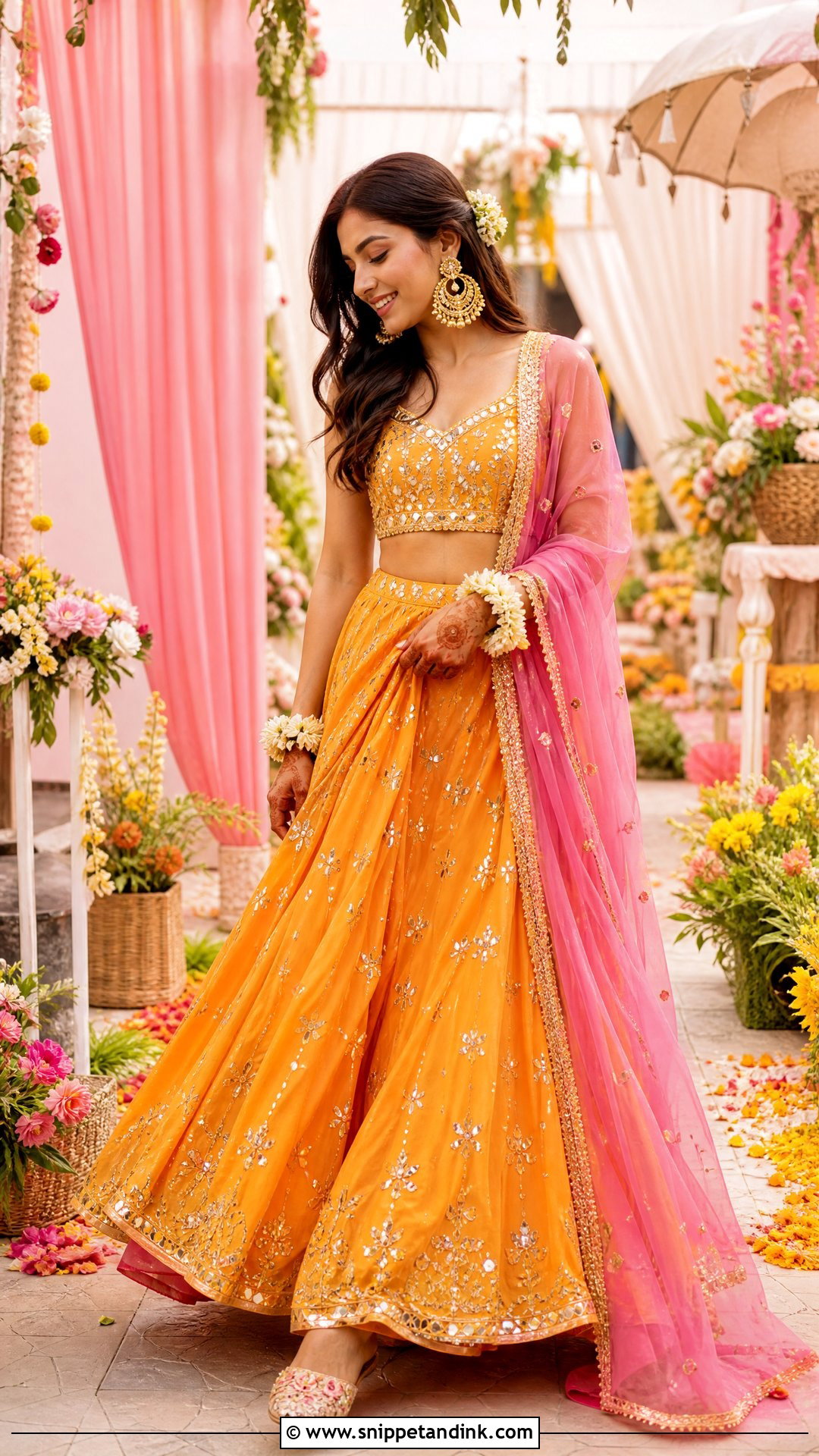 Orange Pithi Lehenga For Bride - Snippet and Ink - 25 Pithi Outfit Brides Ideas