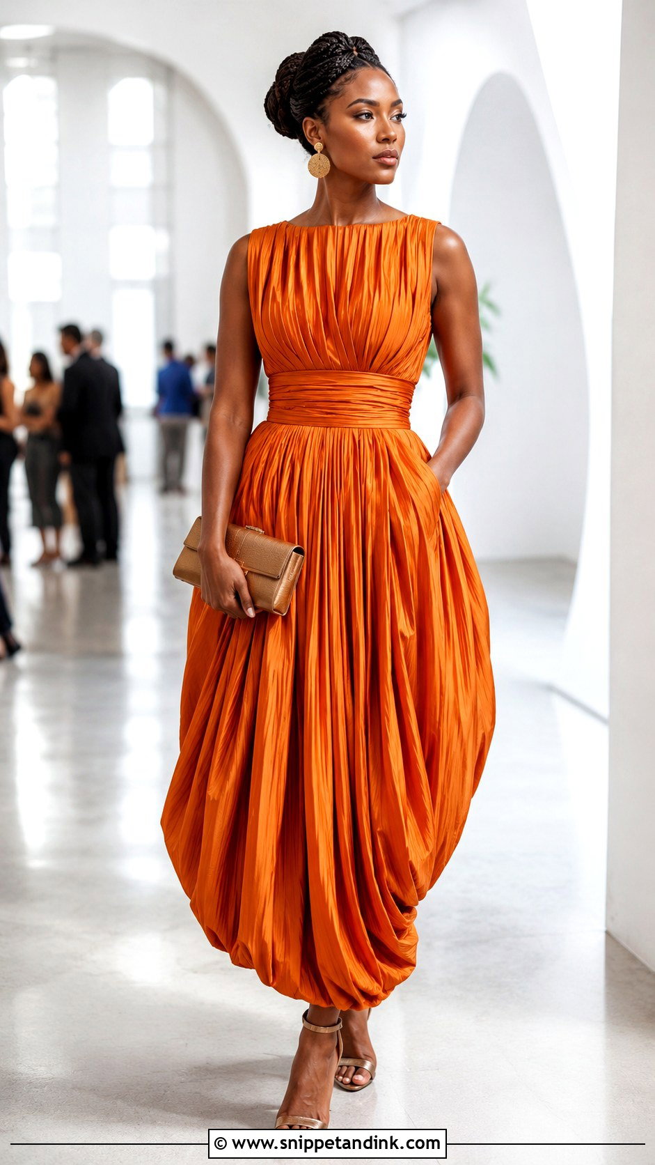 Orange Pleated Balloon Gown - Snippet and Ink - 20 Balloon Gown Ideas