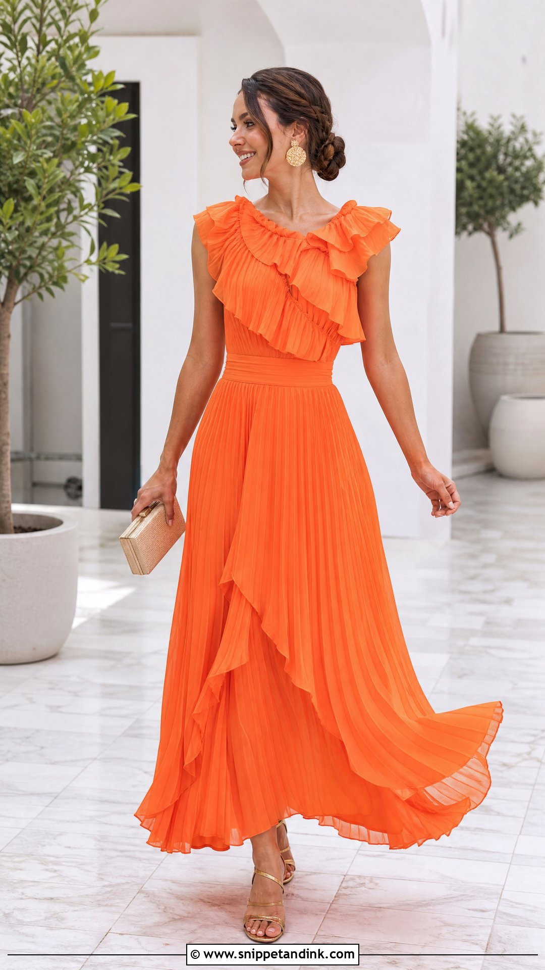 Orange Pleated Ruffled Gown - Snippet and Ink - 20 Ruffled Gown Ideas