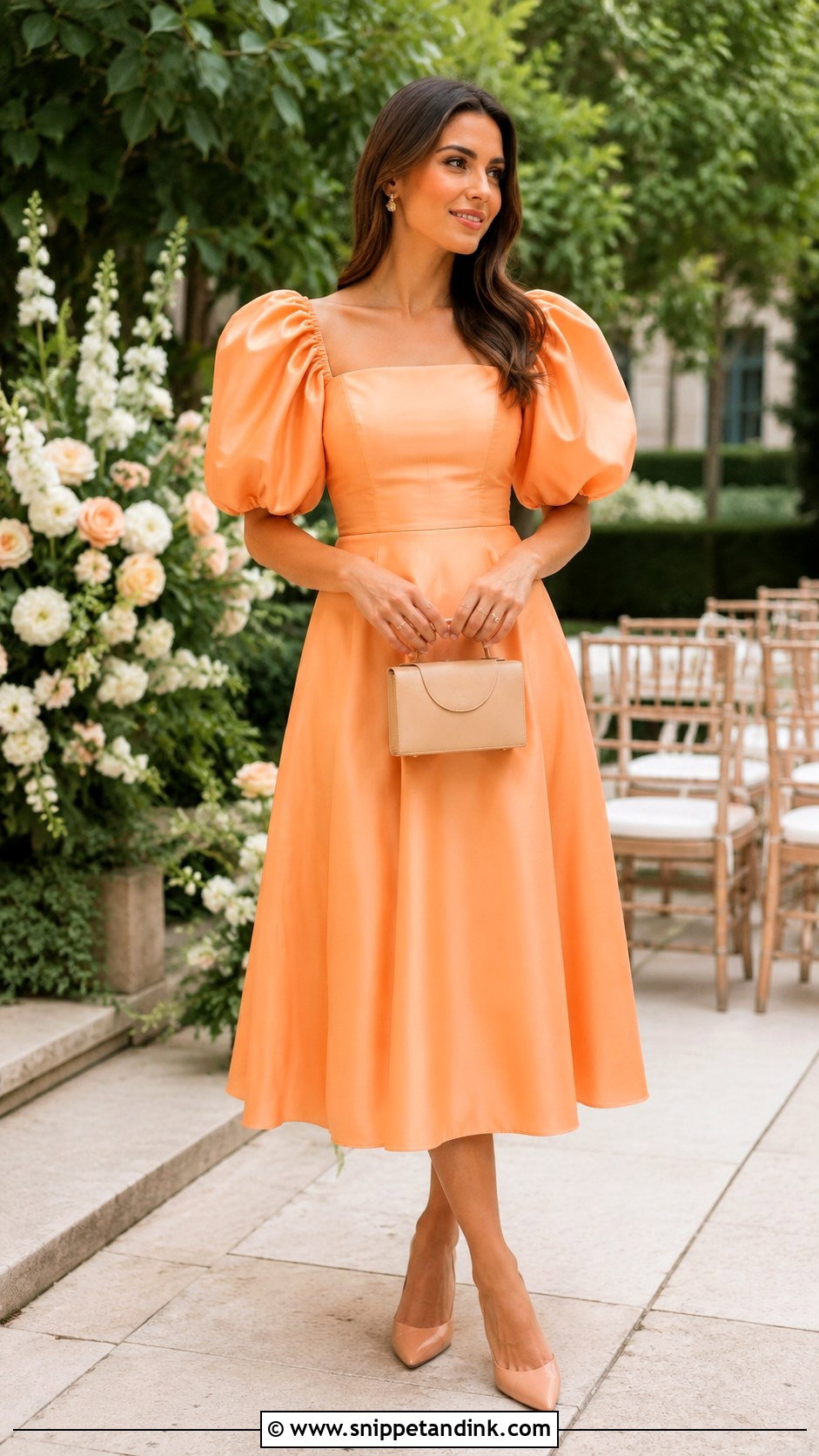 Orange Puff Sleeve Dress Wedding Outfit - Snippet and Ink - 25 Orange Dress Wedding Outfit Ideas