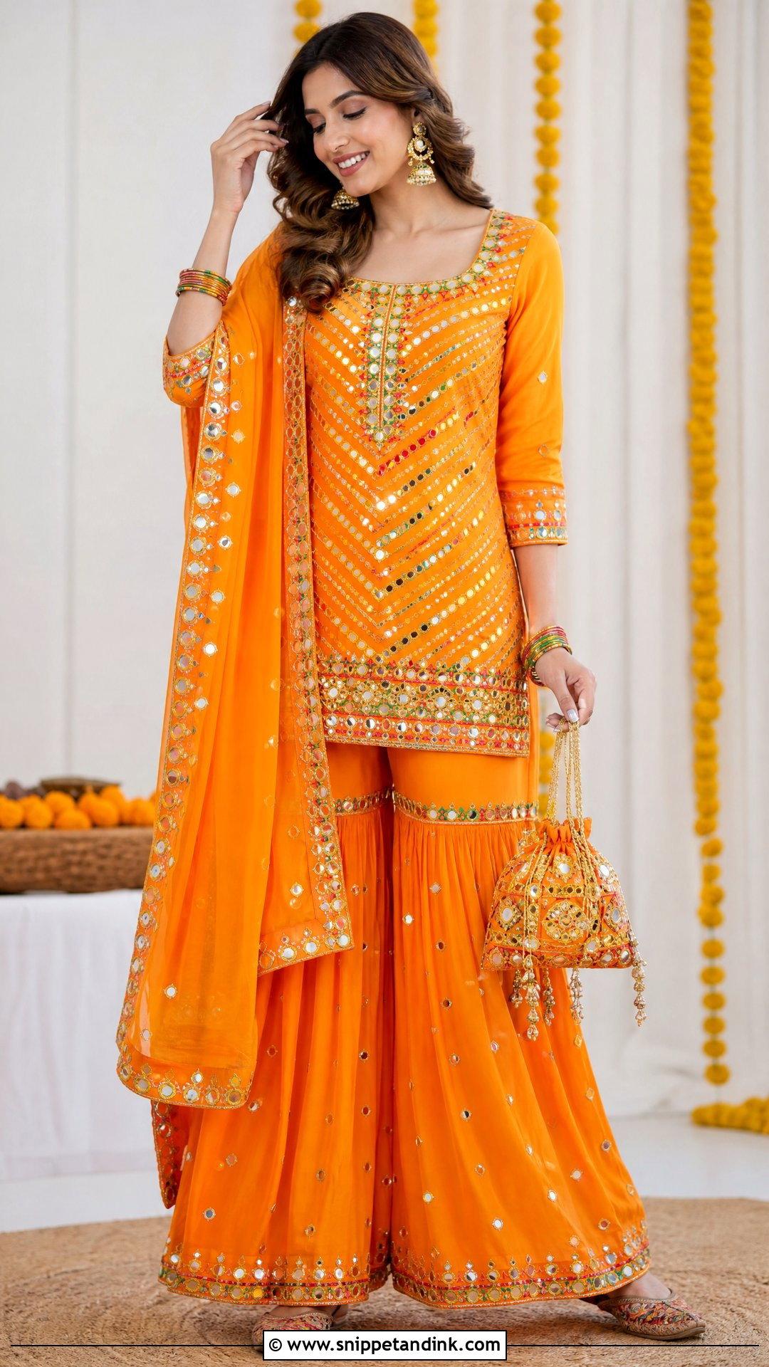 Orange Punjabi Mirror Work Suit For Wedding - Snippet and Ink - 25 Trending Punjabi Suits for Wedding