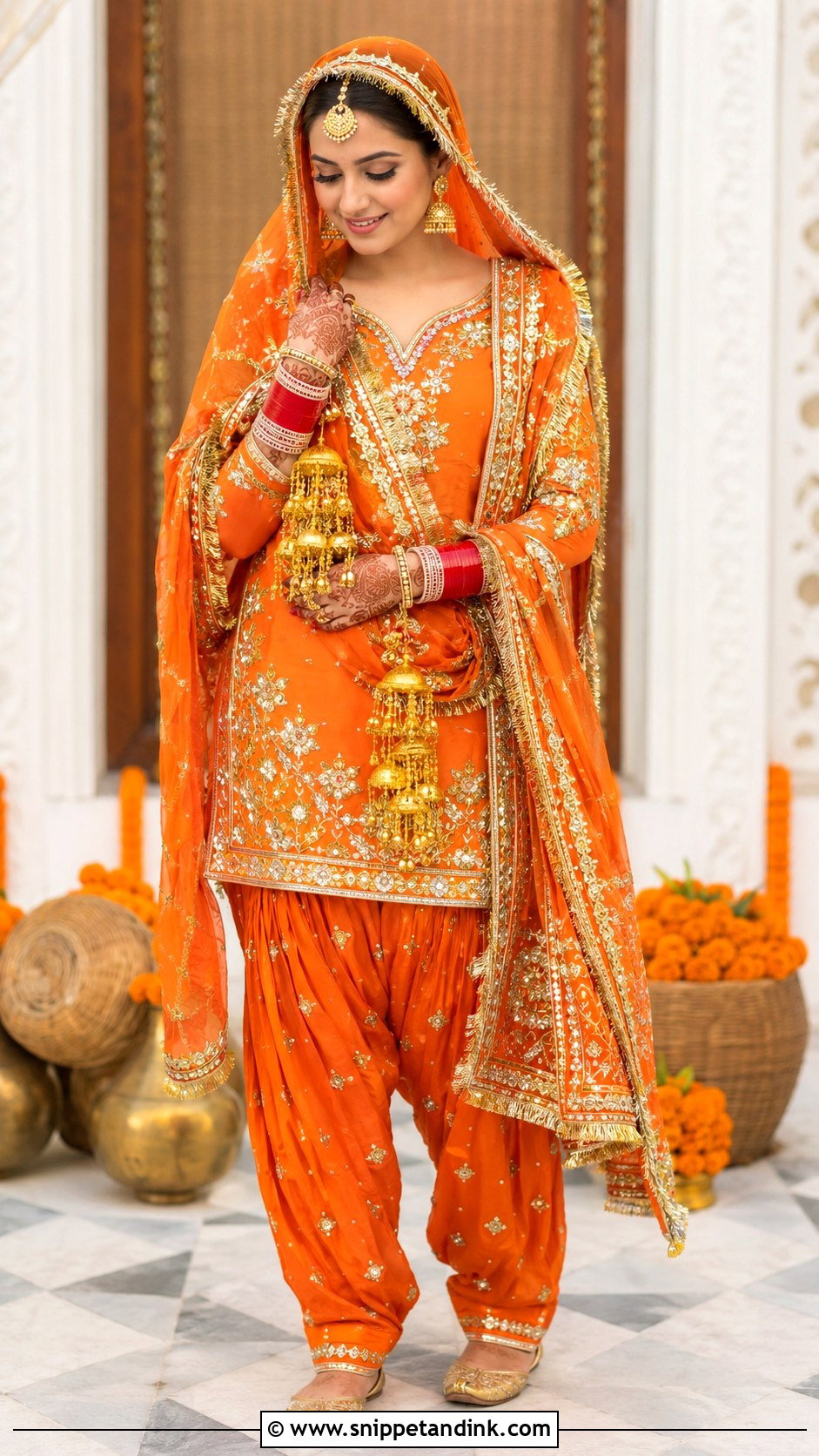 Orange Punjabi Wedding Suit With Gota Patti - Snippet and Ink - 25 Punjabi Wedding Suit Bridal Sikh Bride Ideas