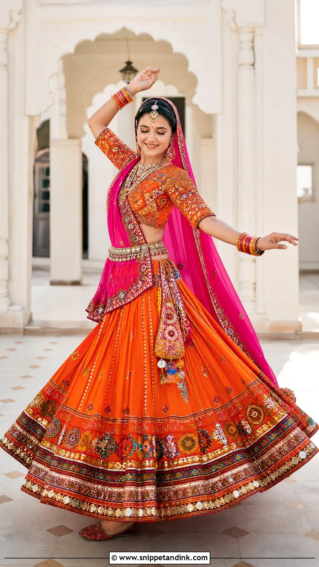 Orange Rajasthani Ghagra Choli - Snippet and Ink - 20 Rajasthani Lengha Ideas