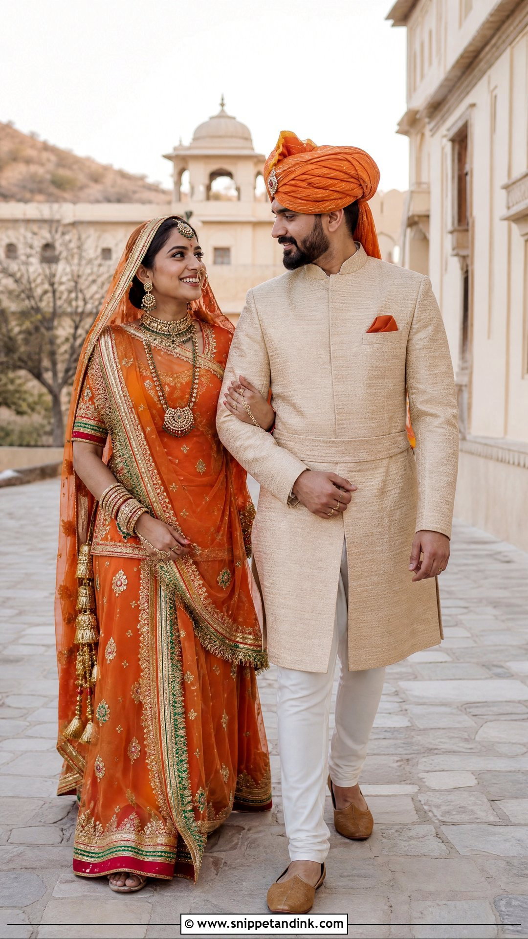 Orange Rajputi Couple Outfit - Snippet and Ink - 20 Rajputi Couple Ideas