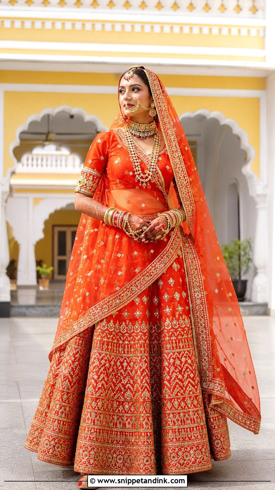 Orange Red Rajput Bridal Poshak - Snippet and Ink - 20 Royal Rajput Bride Ideas
