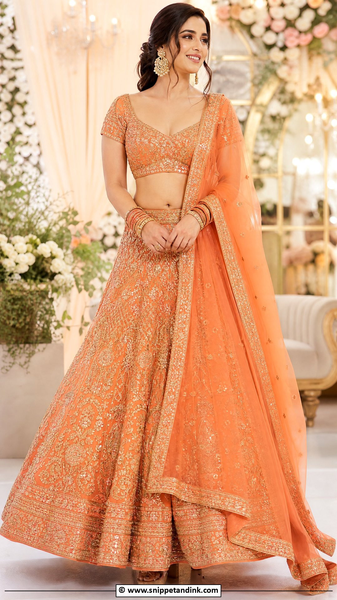 Orange Sangeet Lehenga - Snippet and Ink - 35 Bridal Sangeet Outfit Ideas