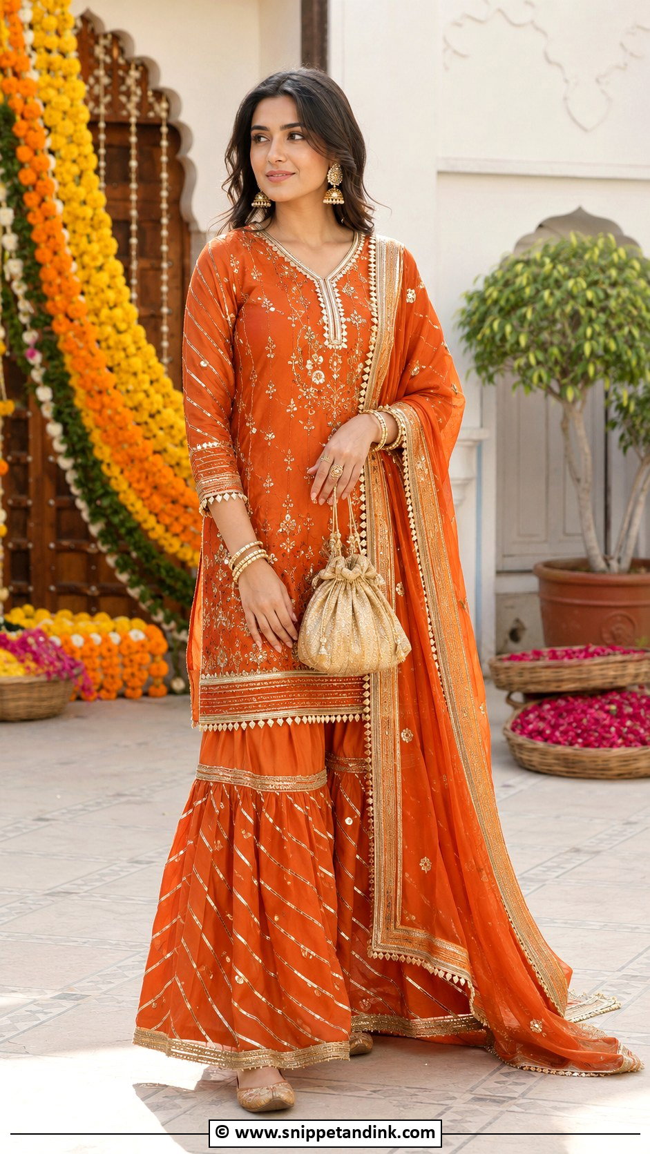 Orange Sarara Suit For Wedding Guest - Snippet and Ink - 30 Sarara Dress Indian Weddings Ideas
