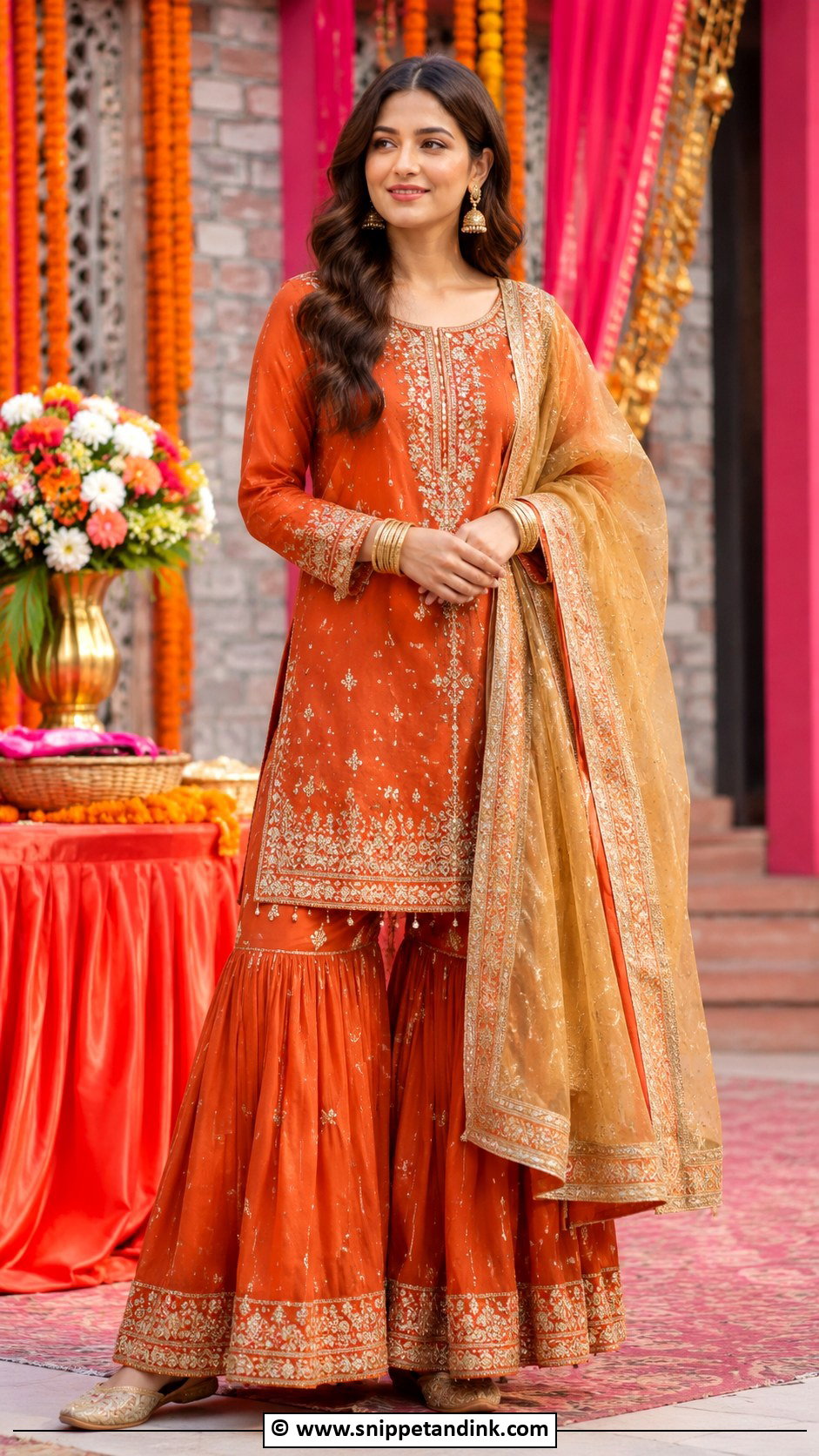 Orange Sharara Barat Dress - Snippet and Ink - 30 Barat Dress Ideas