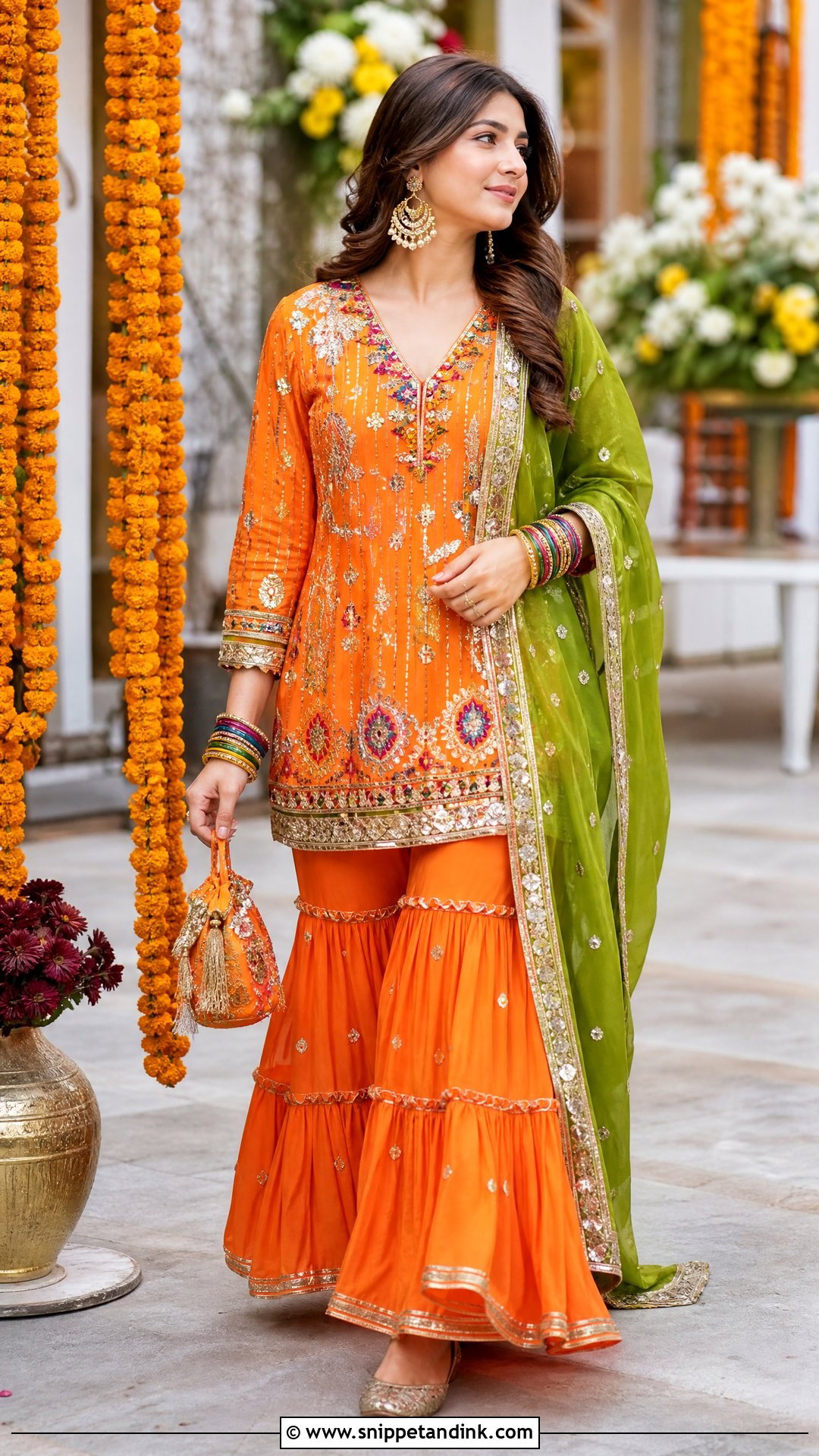 Orange Sharara Dress For Mehndi - Snippet and Ink - 20 Pakistani Function Dresses