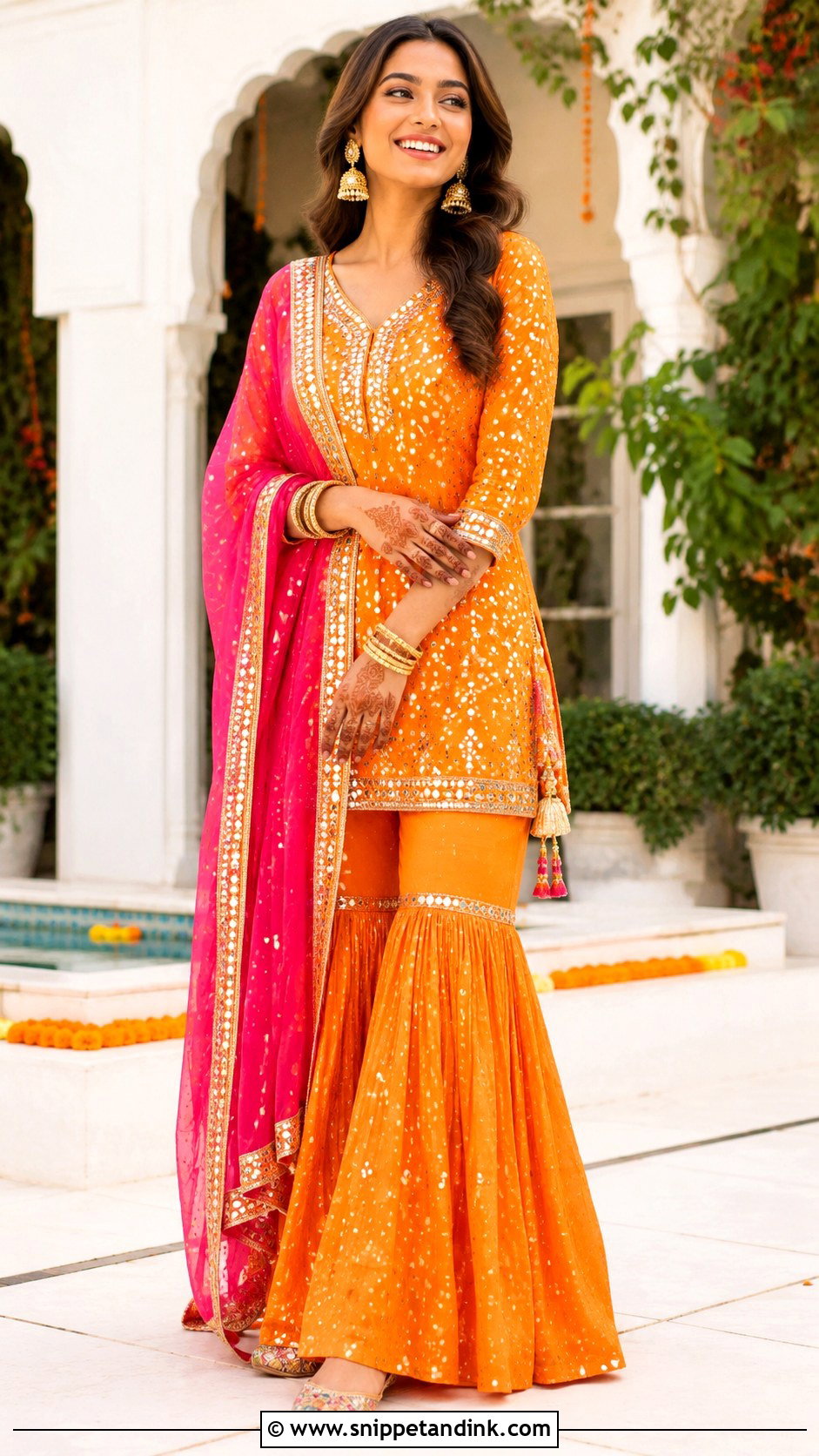 Orange Sharara Set For Haldi Mehendi - Snippet and Ink - 25 Sharara Set Indian Weddings Ideas