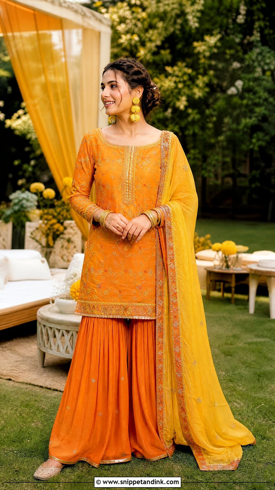 Orange Sharara for Haldi - Snippet and Ink - 20 Sharara for Haldi Ideas