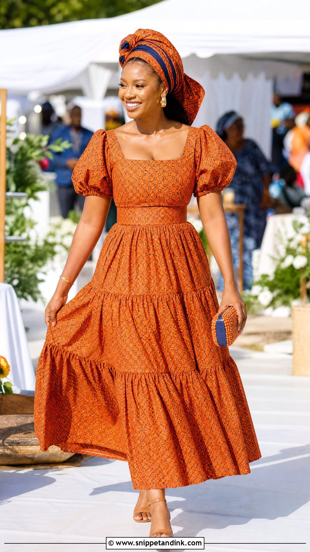Orange Shweshwe Tiered Wedding Dress - Snippet and Ink - 20 Shweshwe Dresses South Africa Traditional Weddings