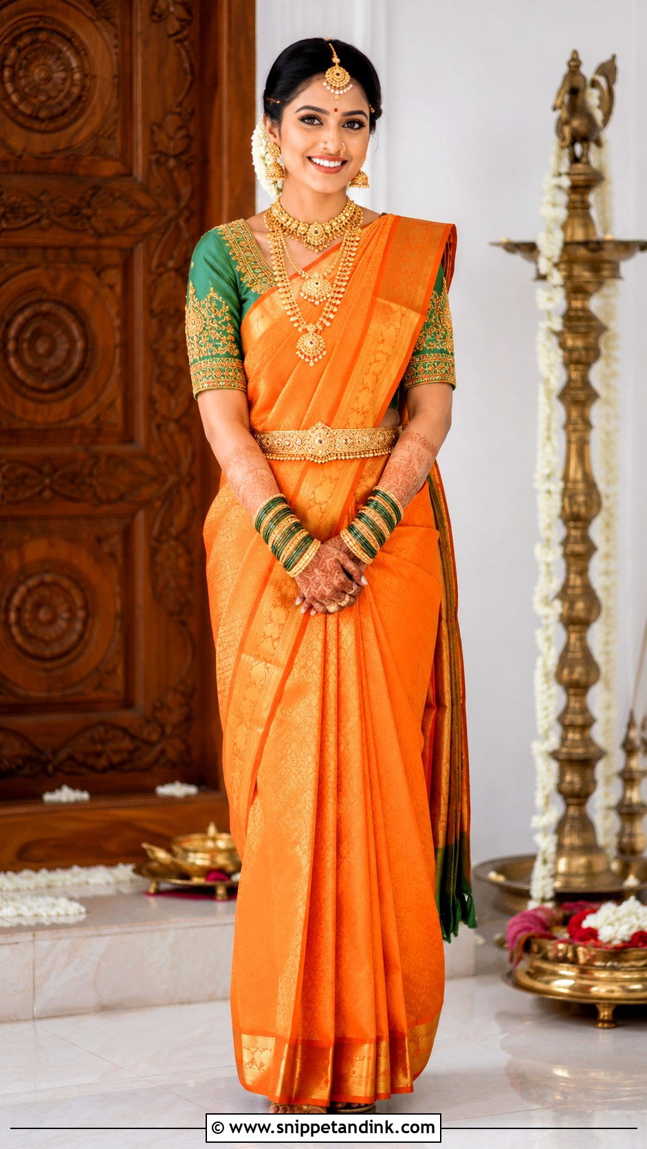 Orange Silk Saree Bridal Look - Snippet and Ink - 25 New Indian Bride Look Ideas