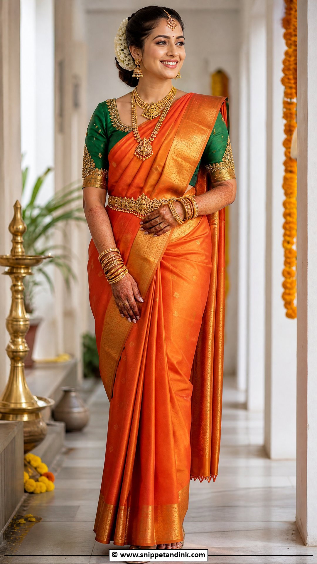 Orange Silk Saree Indian Bride Outfit - Snippet and Ink - 35 Indian Bride Ideas