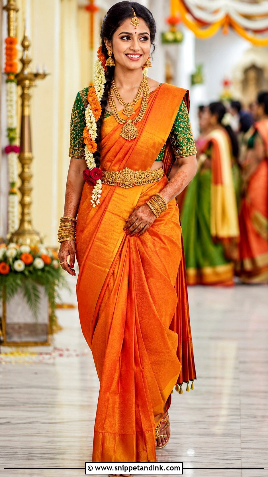 Orange Silk Saree Moggina Jade Bride - Snippet and Ink - 25 Moggina Jade Brides Ideas