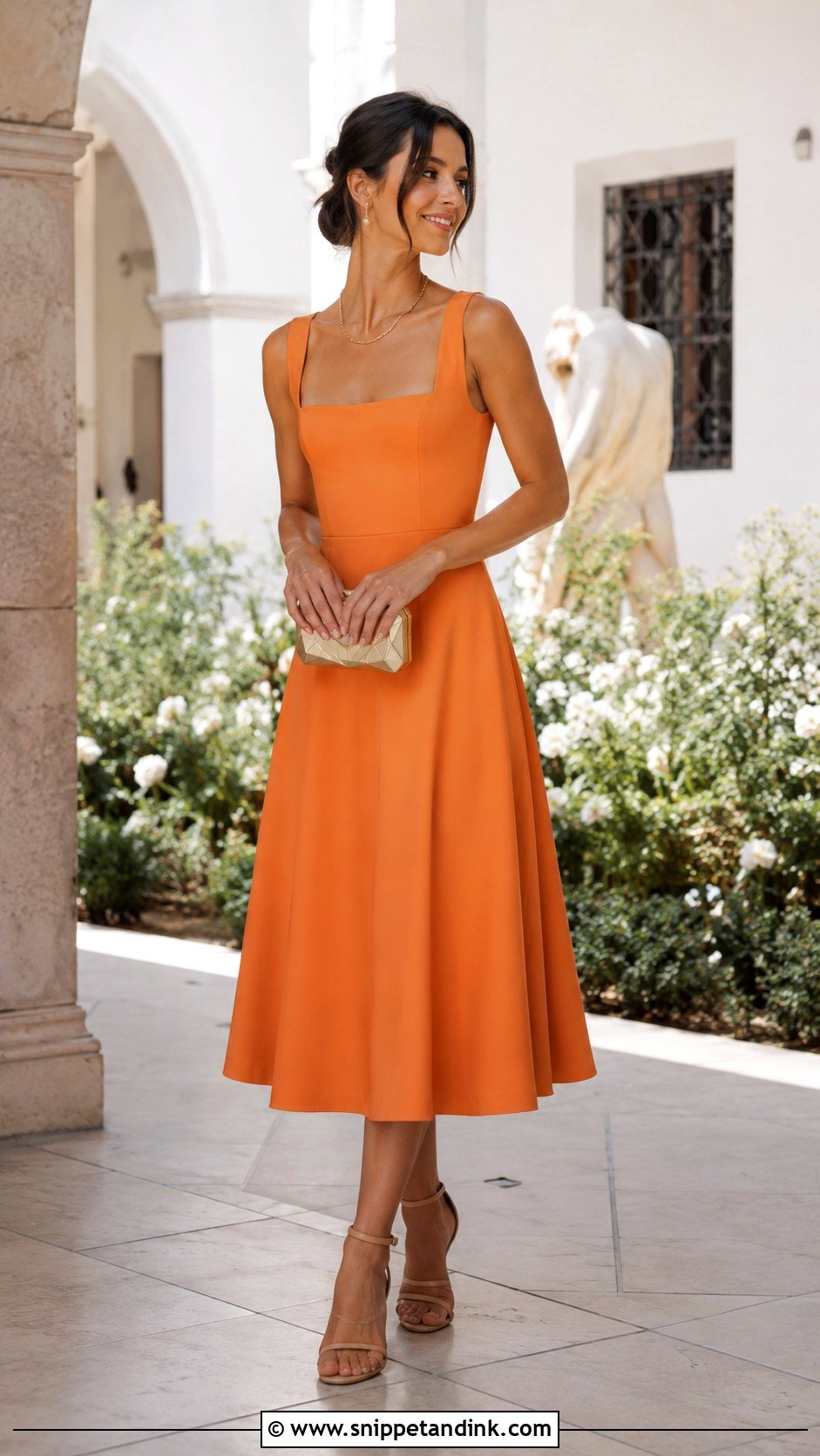 Orange Square Neck Dress Wedding Outfit - Snippet and Ink - 25 Orange Dress Wedding Outfit Ideas
