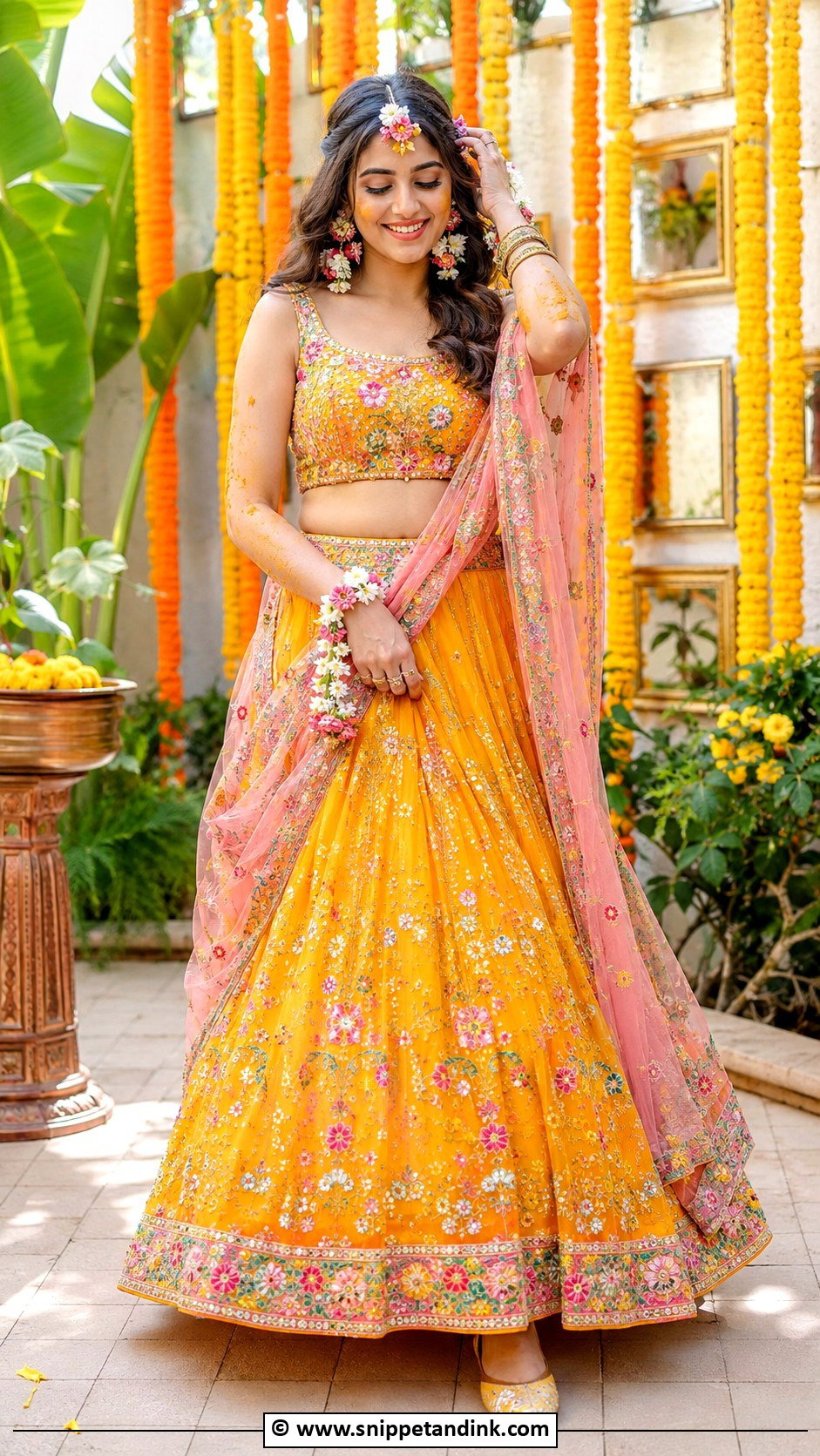 Orange Yellow Lehenga for Haldi Bride - Snippet and Ink - 30 Unique Haldi Outfits for Bride