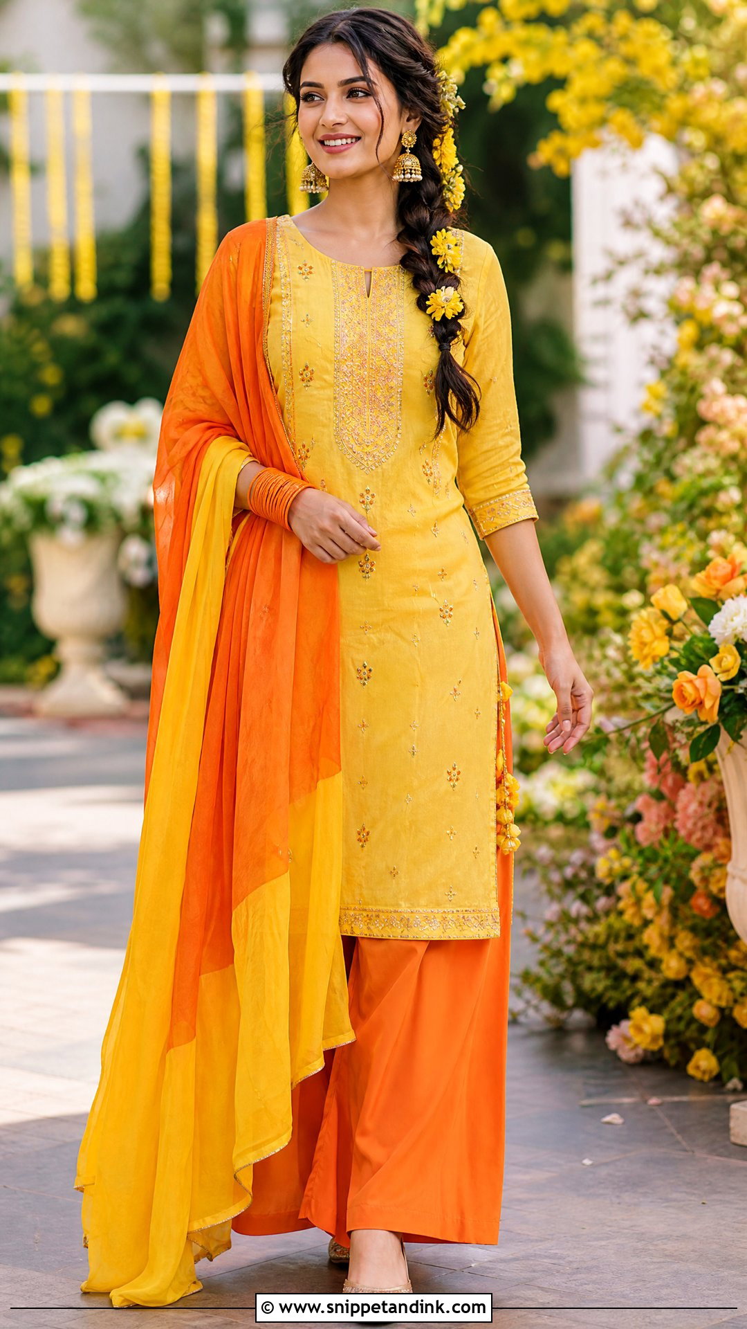 Orange and Yellow Suit for Haldi Ceremony - Snippet and Ink - 20 Suit for Haldi Ceremony Ideas