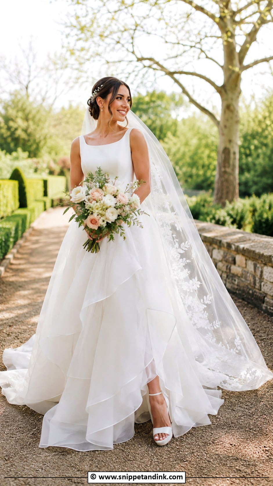 Organza A Line Wedding Dress With Floral Veil - Snippet and Ink - 30 Aline Wedding Dress Ideas