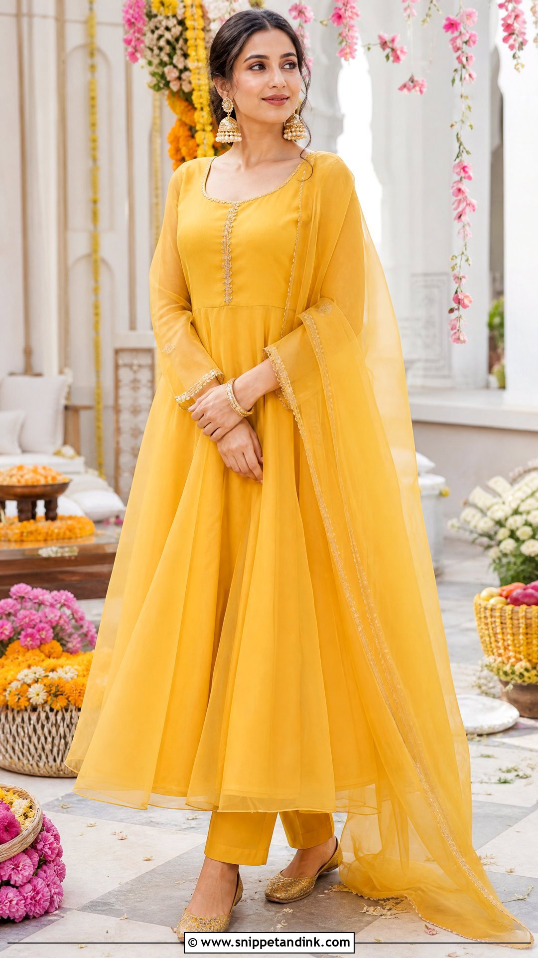 Organza Anarkali Haldi Outfit - Snippet and Ink - 20 Organza Haldi Outfit Ideas
