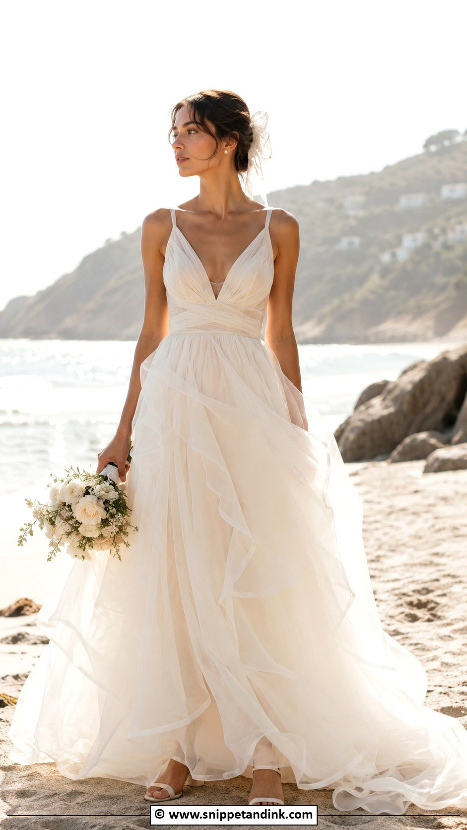 Organza Beach Bridal Dress With Low Heels - Snippet and Ink - 30 Beach Bridal Dresses