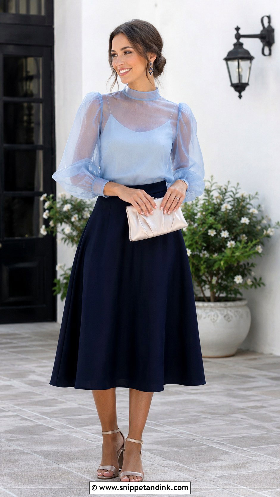Organza Blouse And A Line Skirt Wedding Outfit - Snippet and Ink - 25 Blouse and Skirt Outfit Wedding Ideas