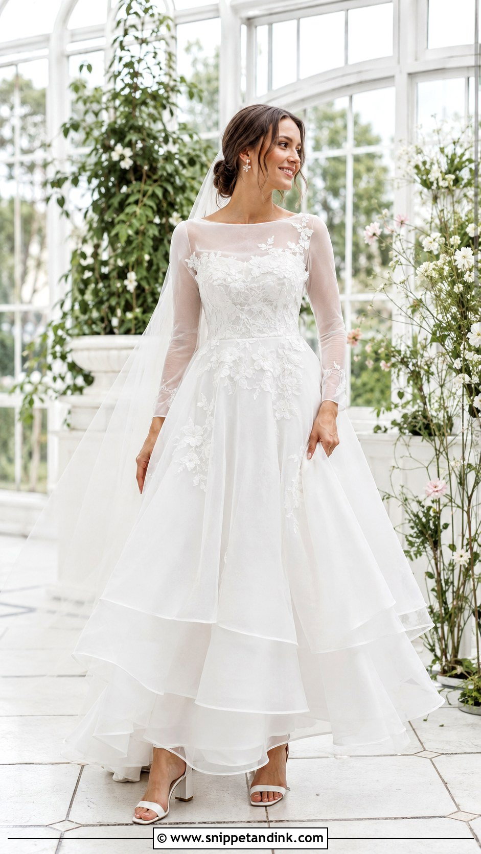 Organza Boat Neck Wedding Dress With Sheer Sleeves - Snippet and Ink - 20 Boat Neck Wedding Dress with Sleeves