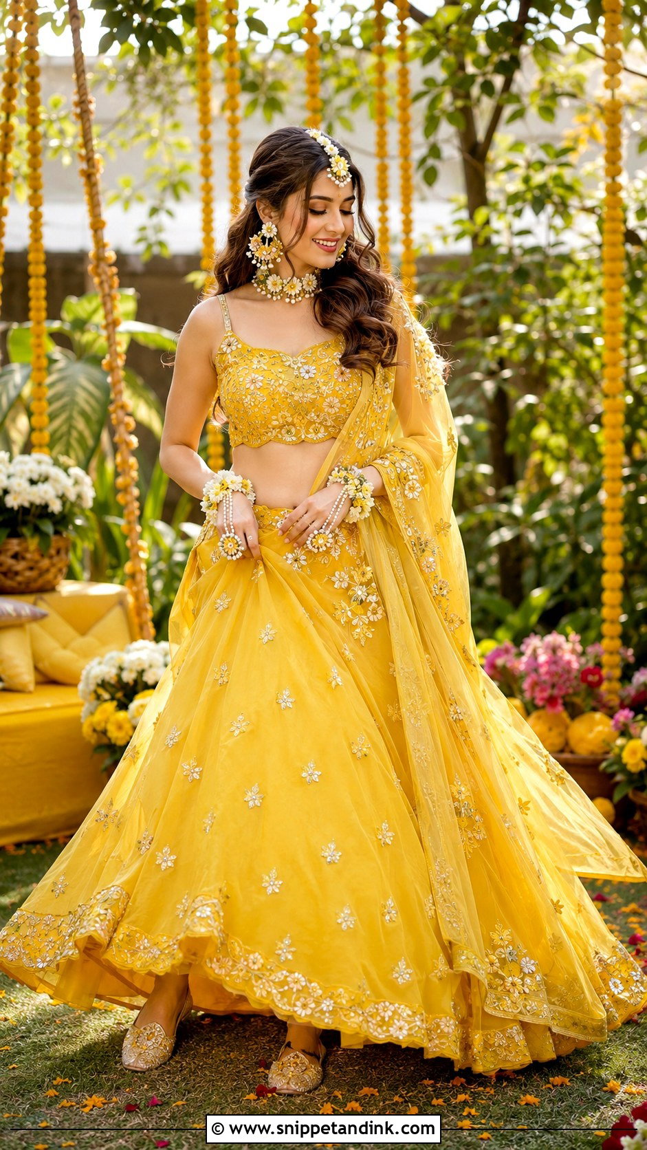 Organza Bridal Haldi Lehenga - Snippet and Ink - 25 Bridal Haldi Dress Ideas