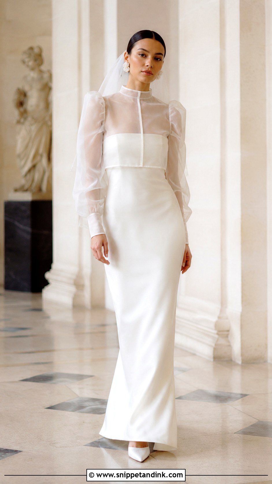 Organza Bridal Shrug With Column Wedding Dress - Snippet and Ink - 20 Bridal Shrug Ideas