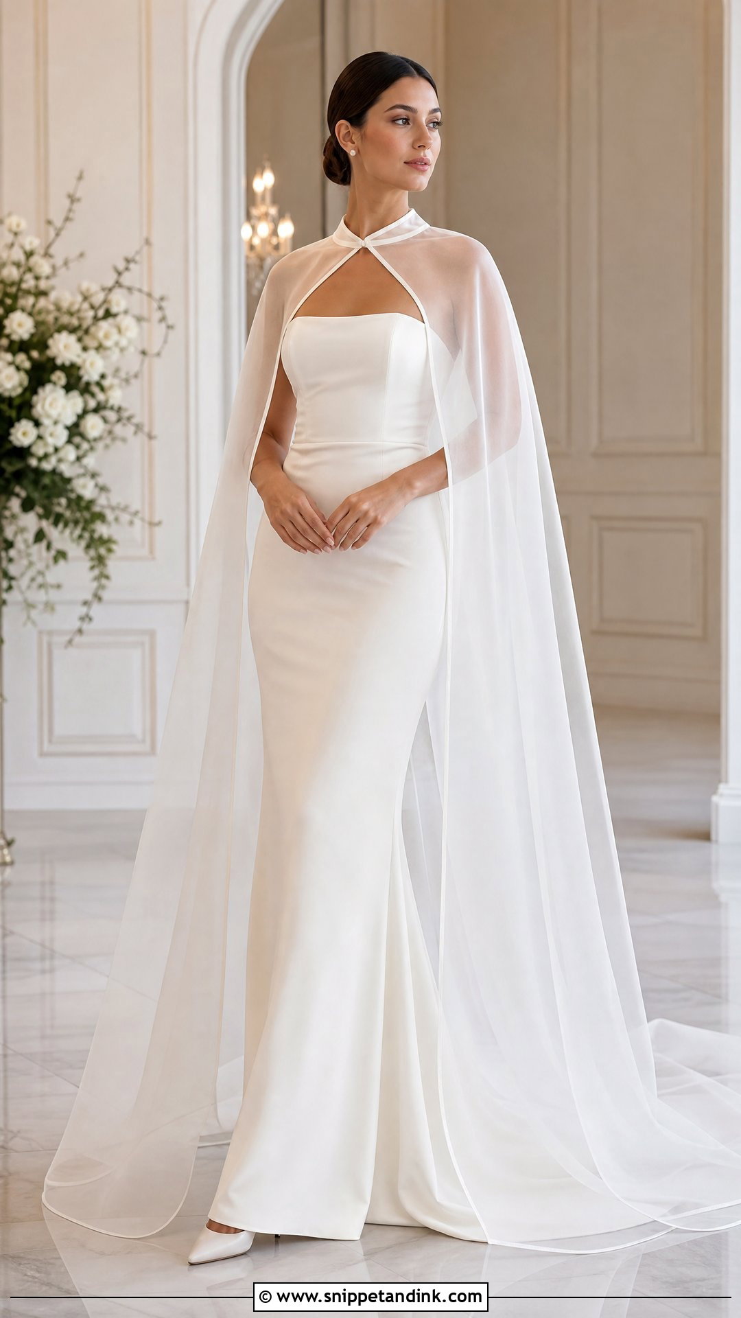 Organza Bride Cape With Strapless Wedding Dress - Snippet and Ink - 25 Bride Cape Ideas