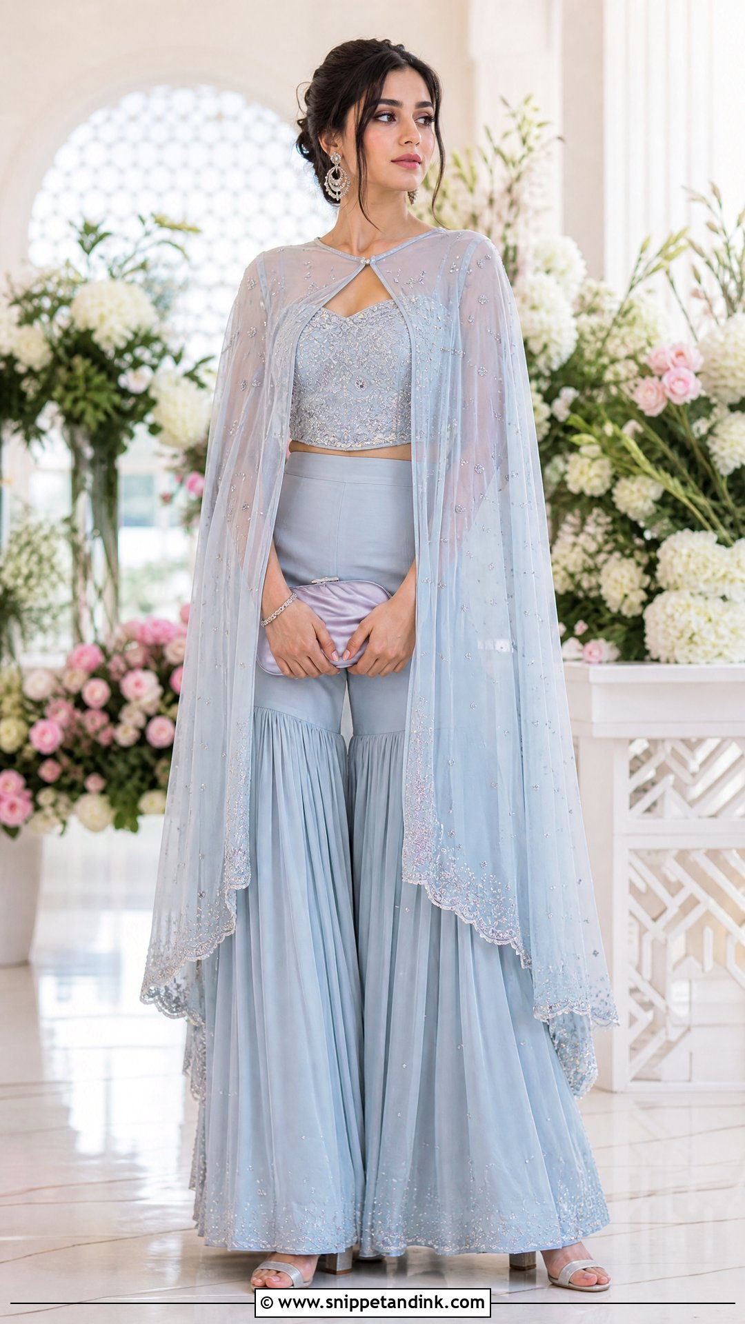 Organza Cape Sharara Indowestern Wedding Outfit - Snippet and Ink - 25 Indowestern Wedding Outfits