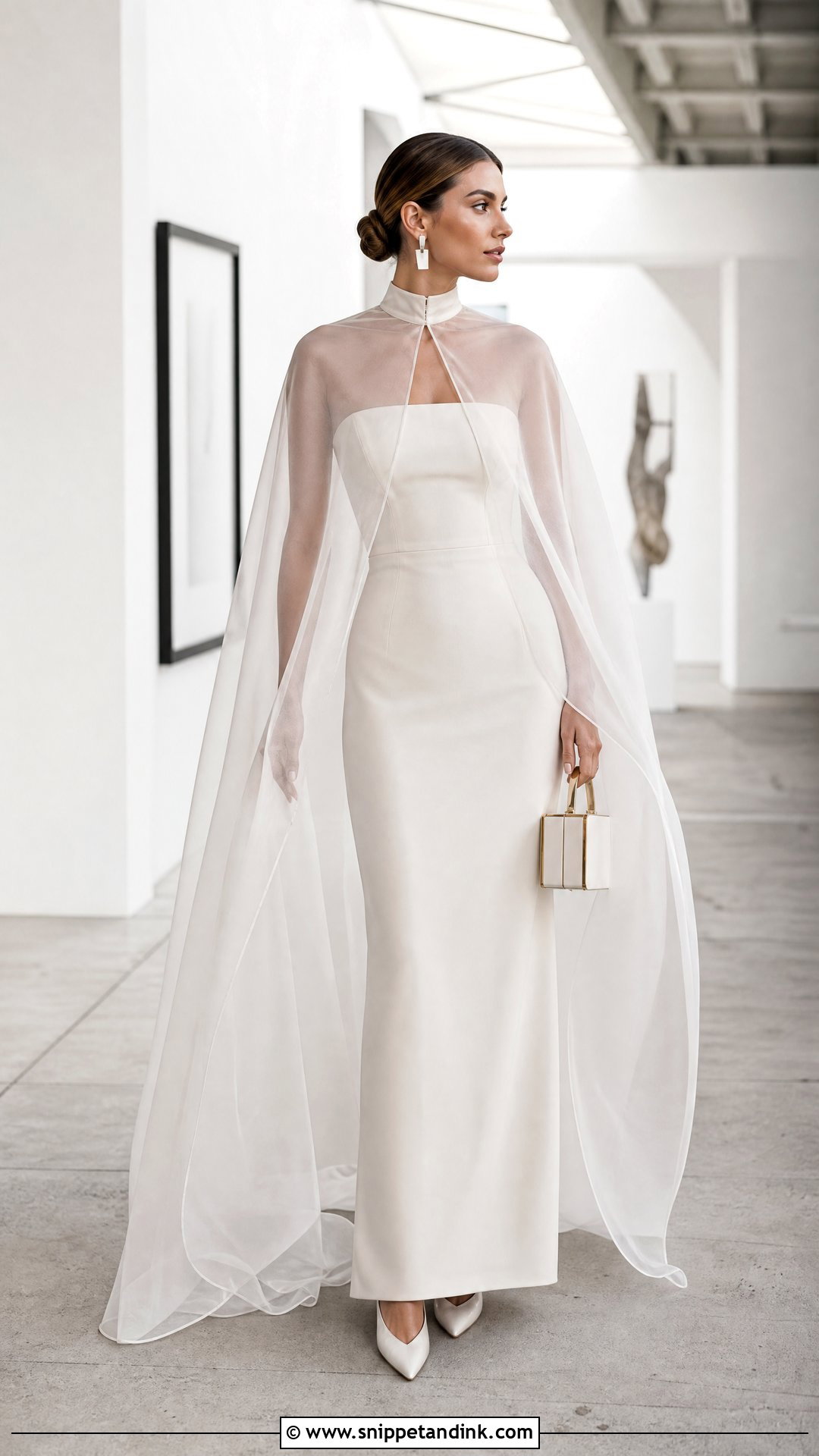Organza Cape With Modern Winter Wedding Dress - Snippet and Ink - 25 Winter Wedding Dress Coverups Ideas