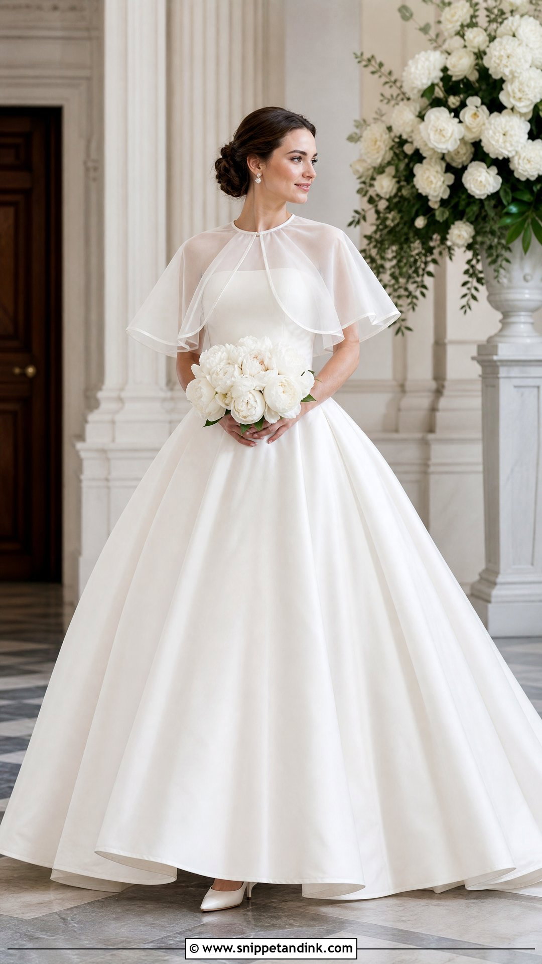 Organza Capelet With Princess Wedding Dress - Snippet and Ink - 20 Wedding Dress Capelet Ideas