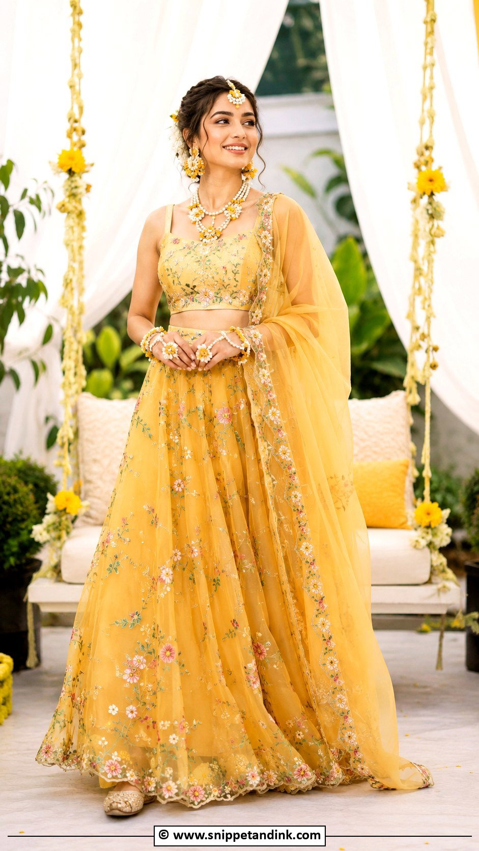 Organza Haldi Outfit For Bride - Snippet and Ink - 30 Best Haldi Outfits for Brides