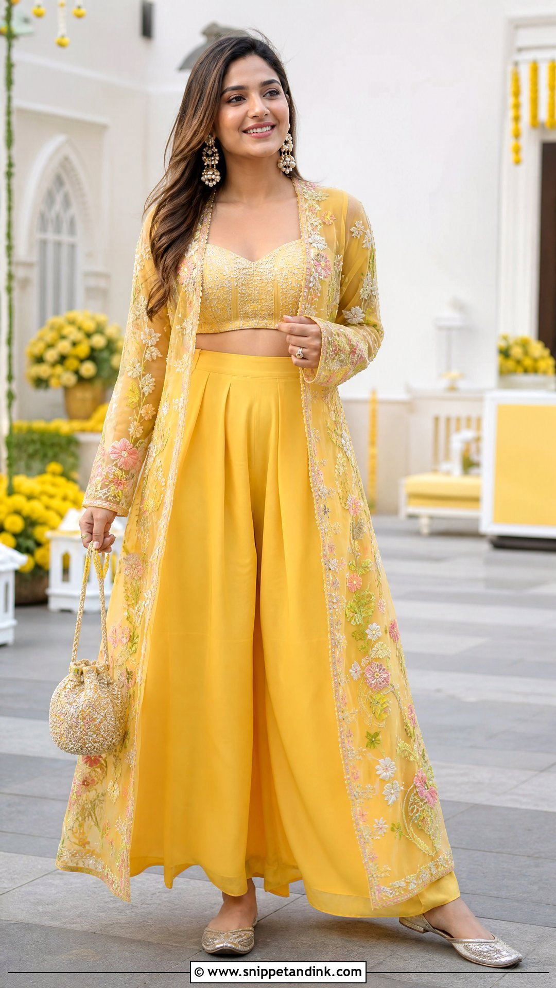 Organza Jacket Palazzo Haldi Outfit - Snippet and Ink - 20 Organza Haldi Outfit Ideas