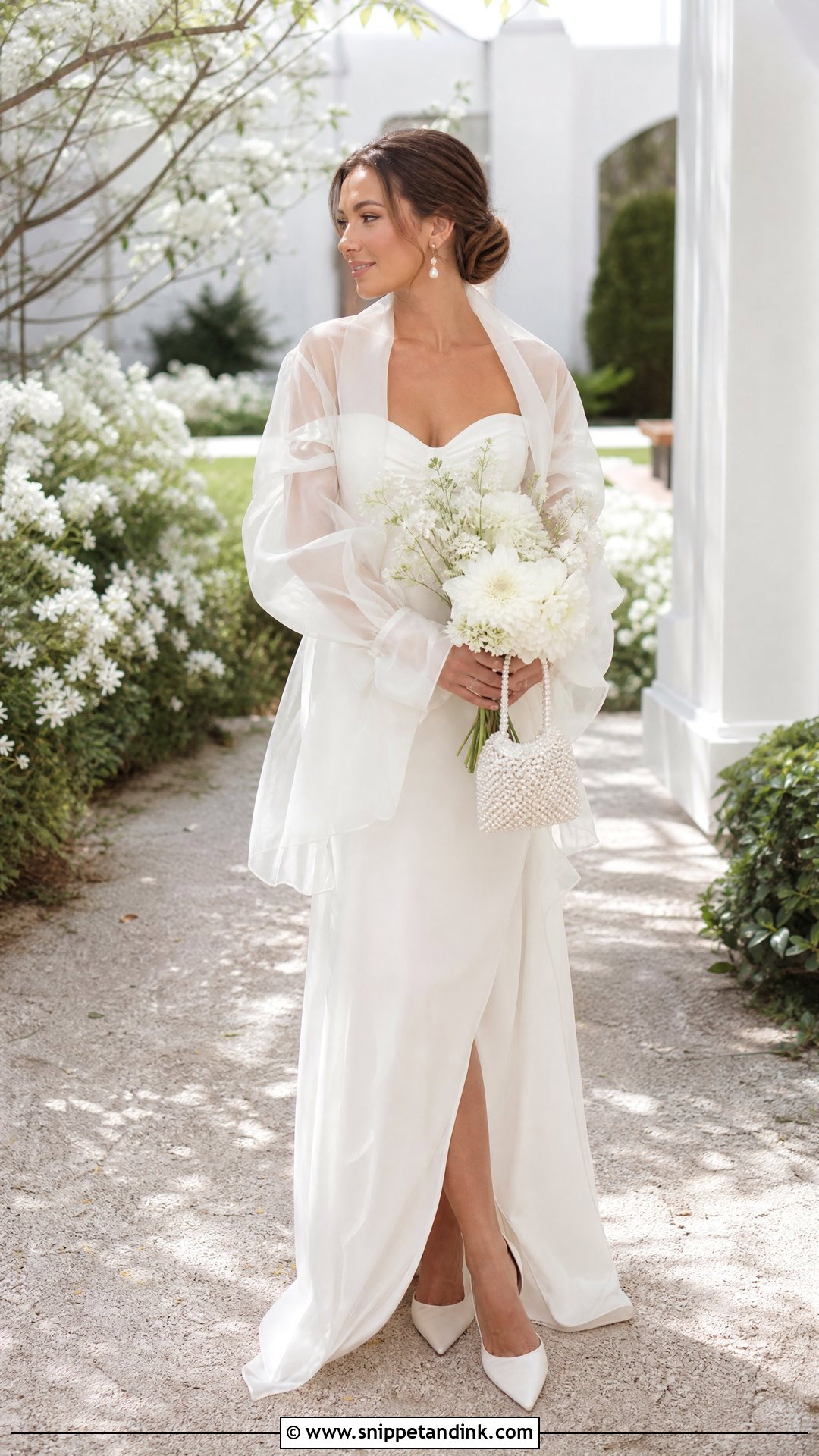 Organza Jacket With Off Shoulder Wedding Dress - Snippet and Ink - 20 Wedding Jacket Bride Cover Up Ideas
