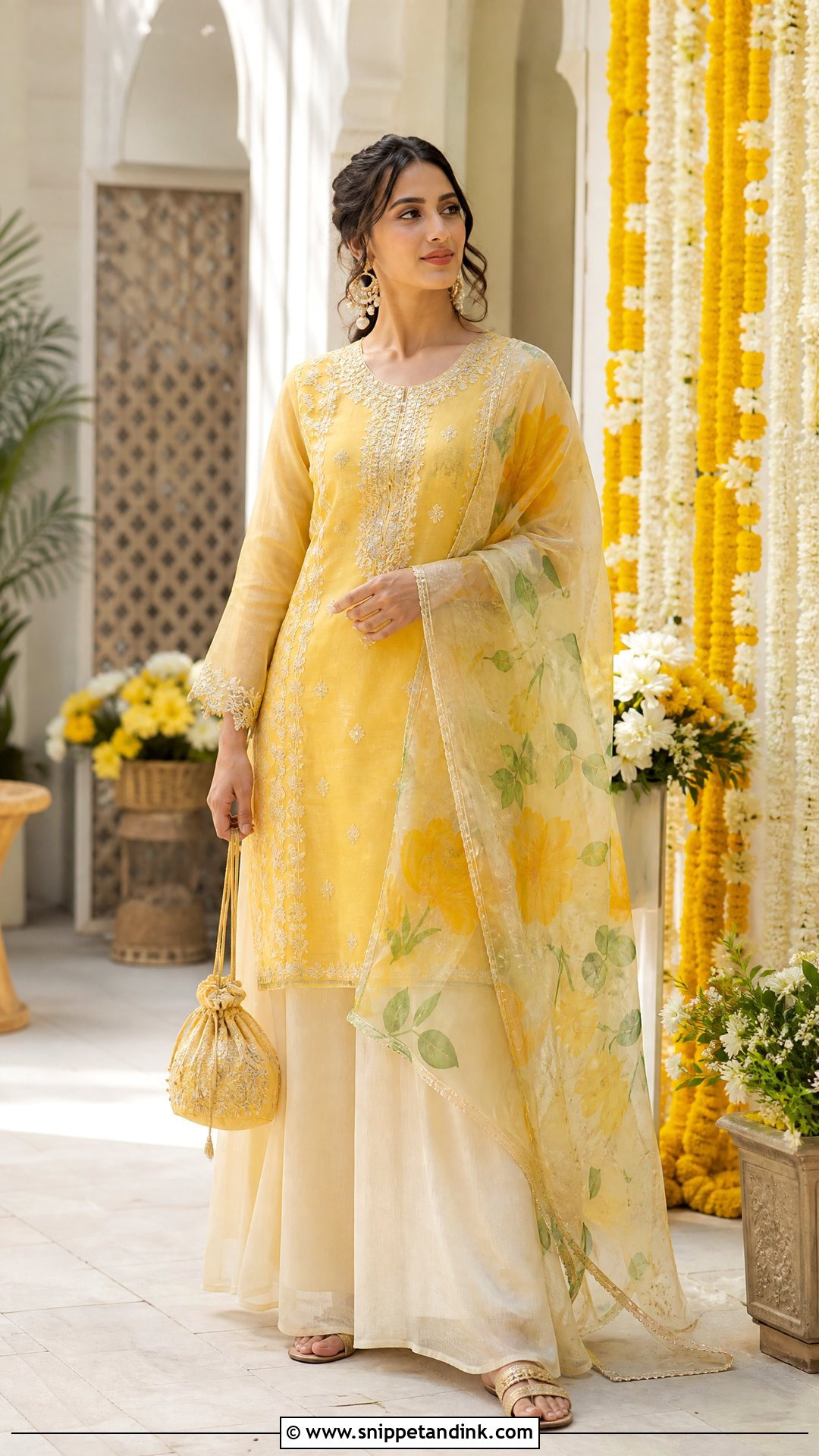 Organza Kurta Palazzo Haldi Outfit - Snippet and Ink - 20 Organza Haldi Outfit Ideas