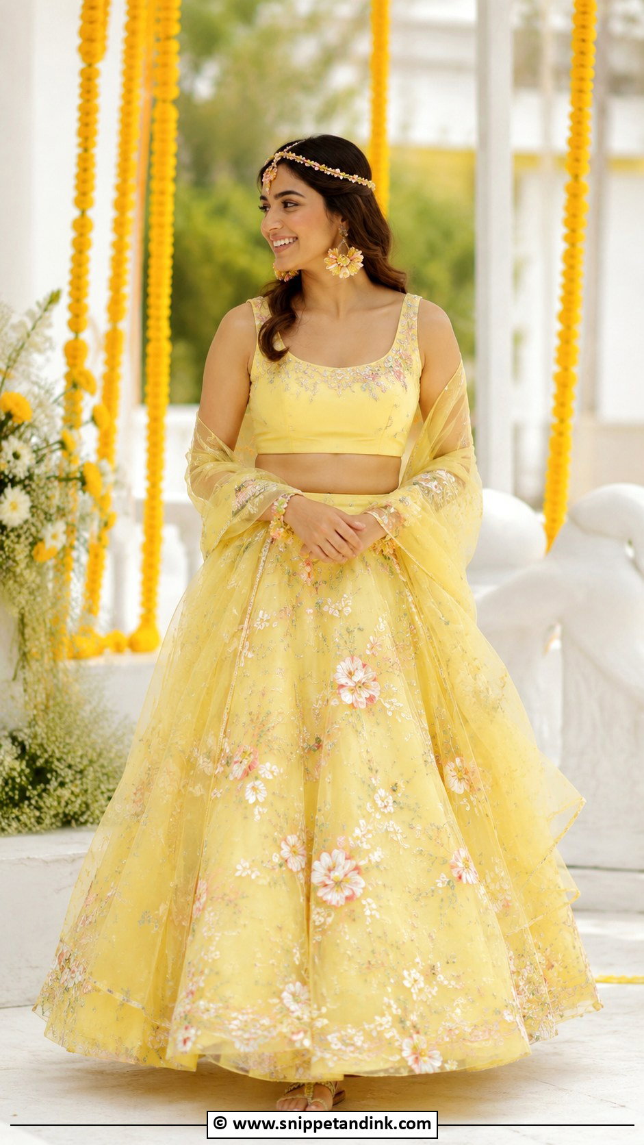 Organza Lehenga Haldi Outfit - Snippet and Ink - 30 Unique Haldi Ceremony Outfit for Bride Ideas