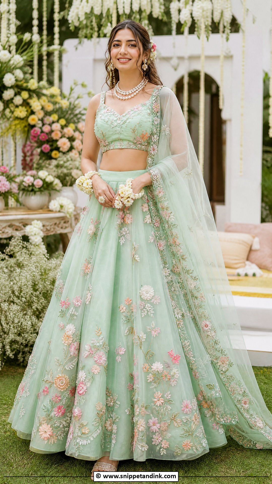 Organza Lehenga Mehendi Outfit - Snippet and Ink - 35 Mehendi Outfits for Bride