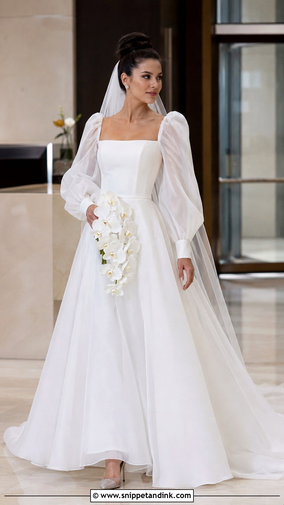 Organza Long Puff Sleeve Wedding Dress - Snippet and Ink - 20 Long Puff Sleeve Wedding Dress Ideas