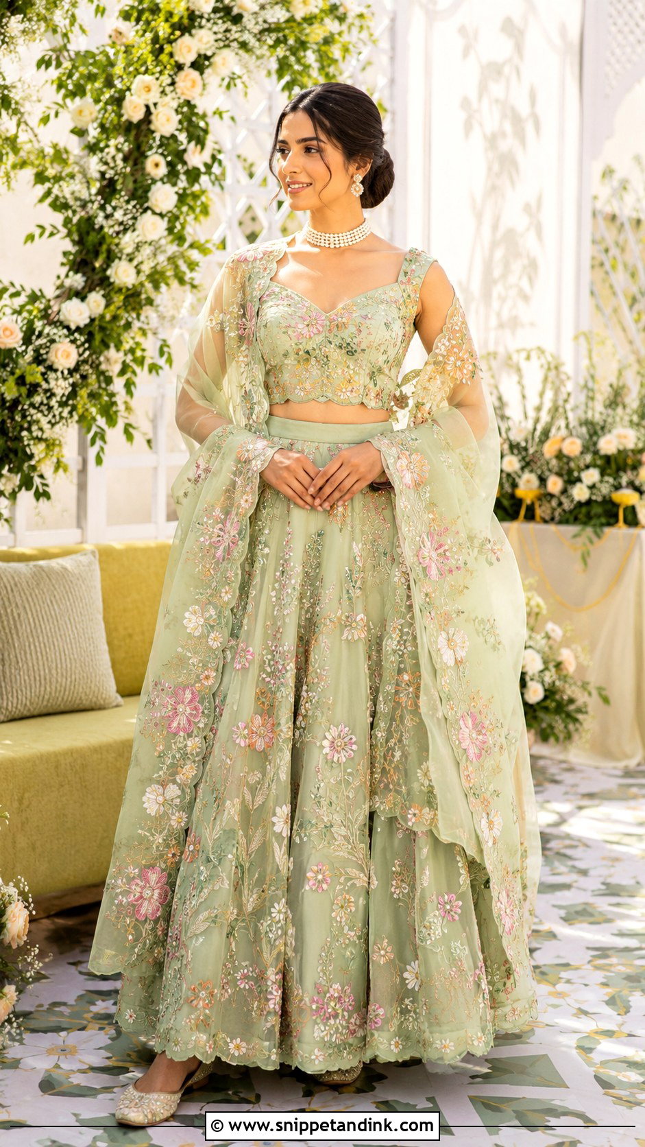 Organza Mehendi Lehenga For Bride - Snippet and Ink - 30 Unique Mehendi Outfits for Bride