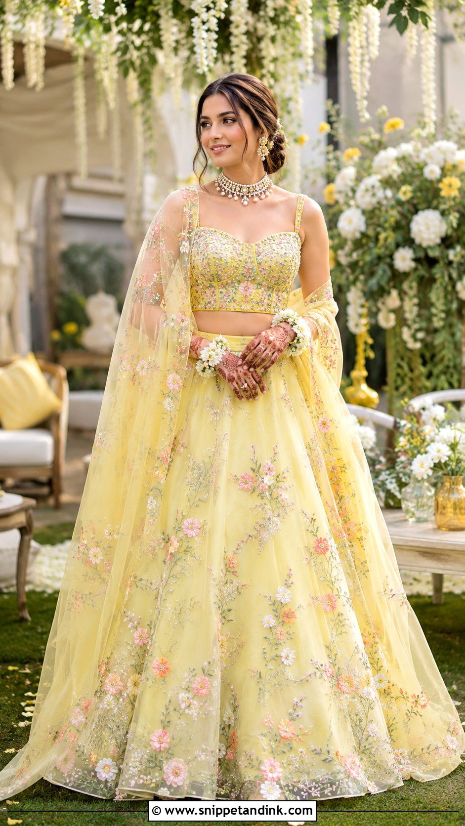 Organza Mehendi Lehenga - Snippet and Ink - 25 Mehendi Outfit for Bride Ideas