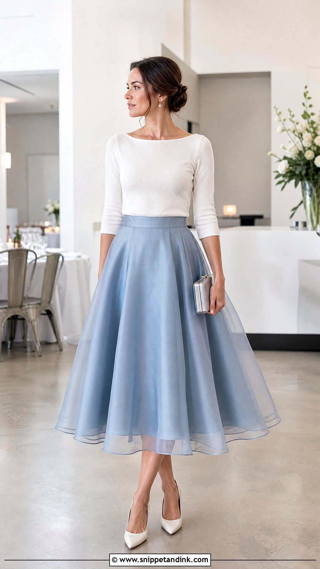 Organza Midi Skirt and Fitted Knit Top Wedding Outfit - Snippet and Ink - 20 Skirt and Top Outfits for Wedding