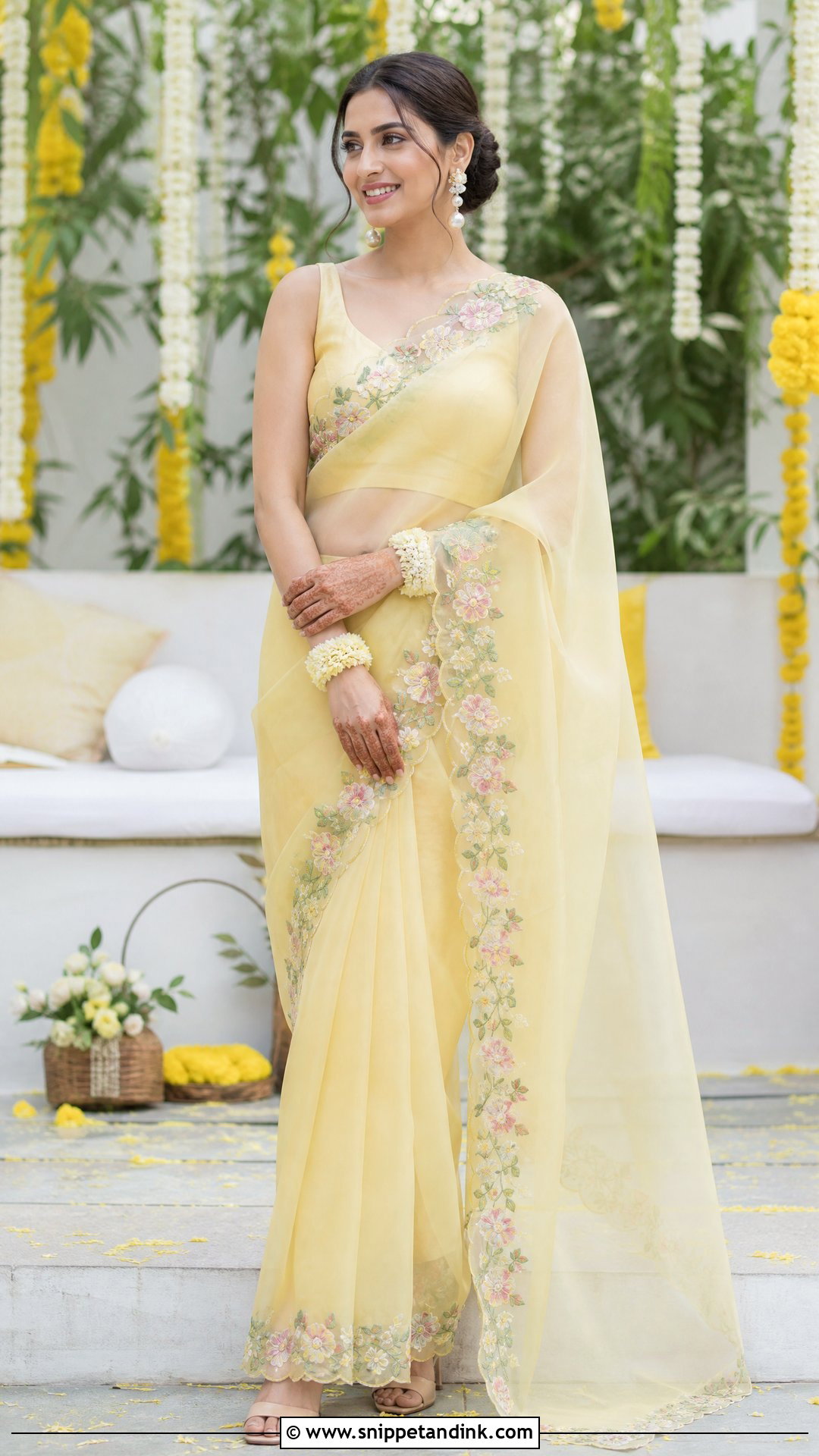 Organza Pithi Saree For Bride - Snippet and Ink - 25 Pithi Outfit Brides Ideas
