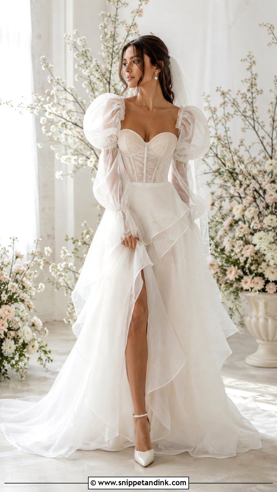 Organza Puff Sleeve Wedding Dress - Snippet and Ink - 30 Puff Sleeve Wedding Dress Ideas